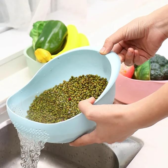 Rice Sieve Plastic Colander Kitchen Drain Basket with Handles Rice Bowl Strainer Strainer Basket Sink Drain Kitchen Tools (blue)
