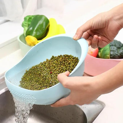 Rice Sieve Plastic Colander Kitchen Drain Basket with Handles Rice Bowl Strainer Strainer Basket Sink Drain Kitchen Tools (blue)