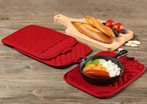 Oven Pot Holder with Pocket Cotton Heat Resistant Coaster Potholder Kitchen Hot Pad Oven Mitts for Cooking Square 7"x9"Set of 5 (Red) - Image 5