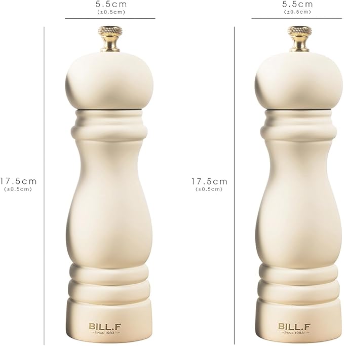 BILL.F Salt and Pepper Grinder Wooden Pepper Mill Grinder White Salt Pepper Shakers Set of 2 with Adjustable Ceramic Rotor- 7 Inch - Image 3