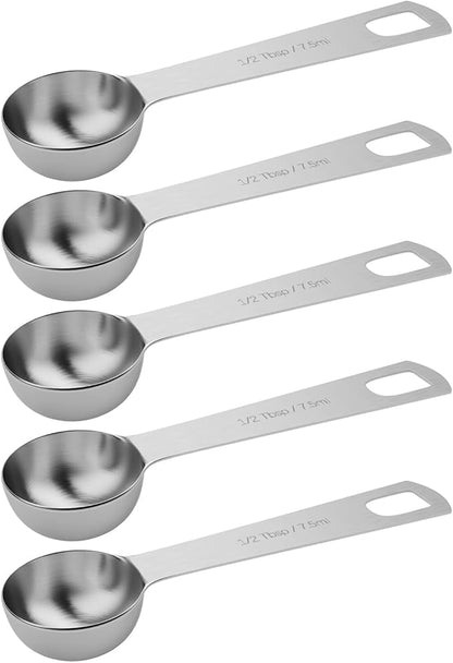 5PCS 1/2tbsp (1.5tsp, 7.5ml, 1/4oz) Single Measuring Spoon, Stainless Steel Individual Teaspoons Only by BERYLER