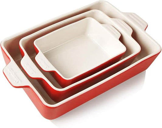 Sweejar Ceramic Bakeware Set, Rectangular Baking Dish for Oven Lasagna Pans for Cooking, Kitchen, Cake Dinner, Banquet and Daily Use, 11.8 x 7.8 x 2.75 Inches of Baking Pans (Red) by Sweejarco1949