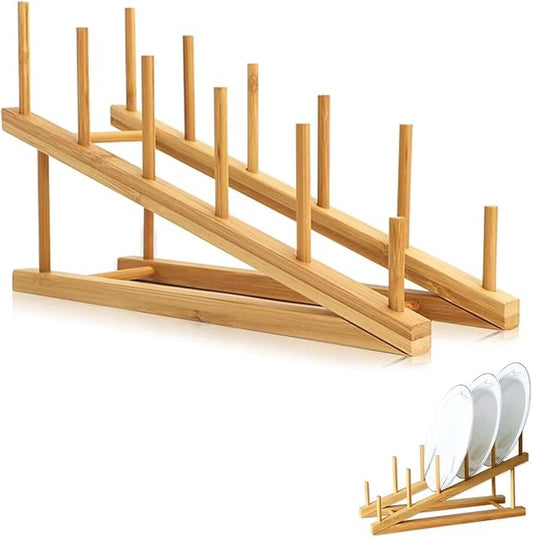 Bamboo Dish Drying Rack Wooden Plate Rack Kitchen Pot Lid Holder Cabinet Organizer for Dish Plate Cup Pot Lid Bowl Cutting Board by TIE-DailyNec