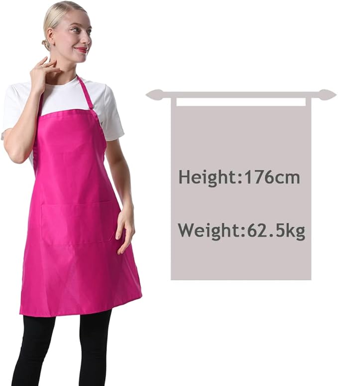12 Pcs Bib Bulk Hot Pink Aprons for Women Men Adult Girls Unisex with 2 Pockets, Baking Cooking Kitchen Painting Apron (Pink,12 pcs) - Image 3