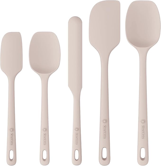 ChefAide 5 Pieces Silicone Spatula Set, Food Grade Rubber Spatula, Upgrade Strong Handle with Ergonomic Grip, Heat Resistant Up to 600°F for Nonstick Cookware, Cooking by ChefAide