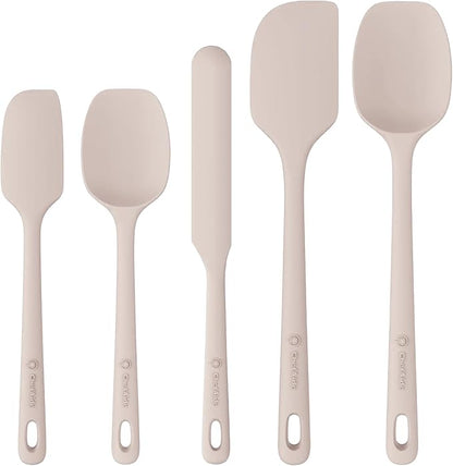 ChefAide 5 Pieces Silicone Spatula Set, Food Grade Rubber Spatula, Upgrade Strong Handle with Ergonomic Grip, Heat Resistant Up to 600°F for Nonstick Cookware, Cooking by ChefAide