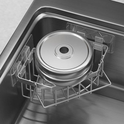 Corner Sink Organizer, Silver Stainless Steel Sponge Holder with Towel Bar, Self-Adhesive Kitchen Storage Rack