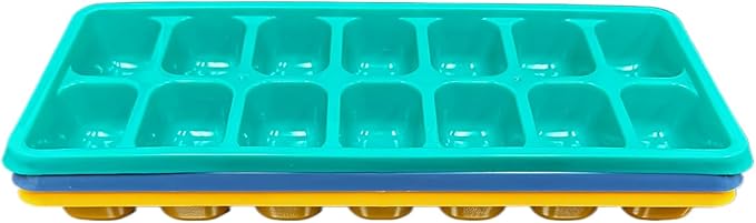 Reusable Flexible Easy Release White Ice Cube Tray, Durable Plastic Stackable Easy Twist 14 Cube Trays (3 Pack)