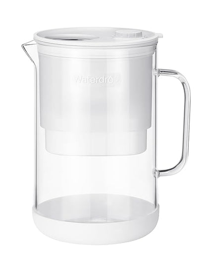 Waterdrop PT-09W 10-Cup Large Glass Water Filter Pitcher, Eco-Friendly, NSF/ANSI 53, 42 & 372 Certified Filter, Reduces PFOA/PFOS, Chlorine, Cadmium, Copper & Mercury, BPA-Free, Easy to Clean, White