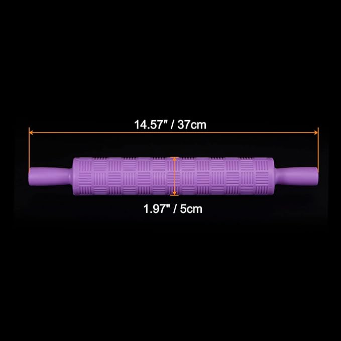 HARFINGTON Pattern Embossed Rolling Pin 14.57" x 1.97" Strip 3D Pattern PP Plastic Non-Stick Embossing Textured Rolling Pins for Baking Cookie Fondant Pastry Clay Dough, Purple