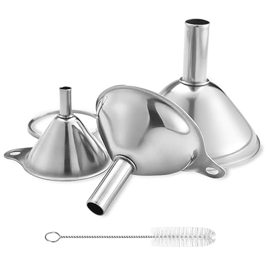Metal Stainless Steel Funnel, Large Medium Small Funnel Set of 3, Food Grade Mini Kitchen Funnels for Transferring Essential Oils, Liquid, Fluid, Small Funnels for Filling Bottles Flask Cooking by Lakatay