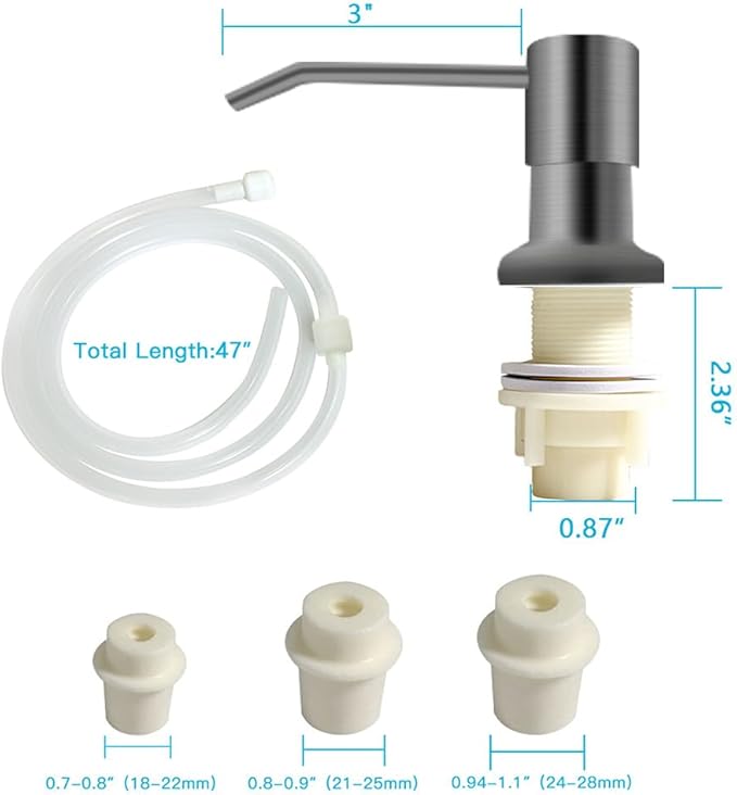 OHiHi Dish Soap Dispenser for Kitchen Sink, Countertop Sink Soap Dispenser Water Pump with 47” No-Spill Extension Tube Kit Design for Kitchen Bathroom, No More Refills （Gray） - Image 6