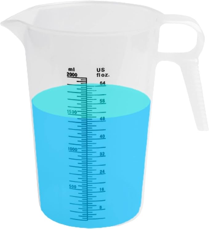 ACCUPOUR 64oz (1/2 gallon) Measuring Pitcher, Plastic, Multipurpose - Great for Oil, Chemicals, Pool and Lawn - Ounce (oz) and Milliliter (mL) Increments (2000 mL) by Accupour