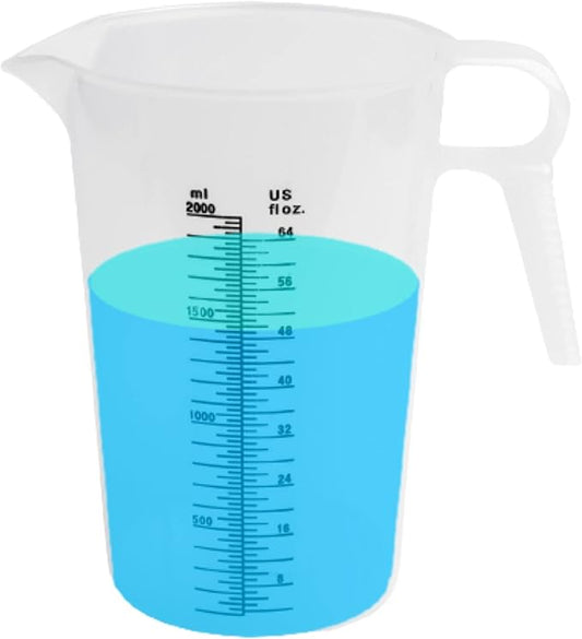 ACCUPOUR 64oz (1/2 gallon) Measuring Pitcher, Plastic, Multipurpose - Great for Oil, Chemicals, Pool and Lawn - Ounce (oz) and Milliliter (mL) Increments (2000 mL) by Accupour