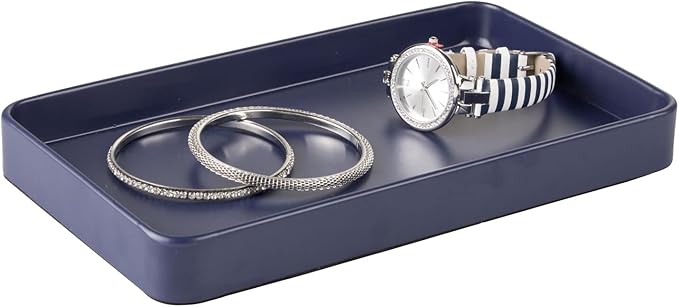 mDesign Modern Decorative Metal Guest Hand Towel Tray Holder Organizer for Disposable Paper Napkins, Jewelry, Makeup - Bathroom Vanity Sink Counter Organization - Unity Collection - Matte Navy Blue