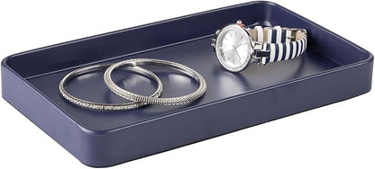 mDesign Modern Decorative Metal Guest Hand Towel Tray Holder Organizer for Disposable Paper Napkins, Jewelry, Makeup - Bathroom Vanity Sink Counter Organization - Unity Collection - Matte Navy Blue
