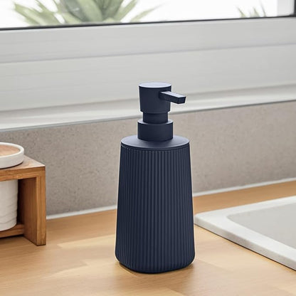 Small Soap Dispenser for Bathroom and Kitchen, Modern Farmhouse Striped Style Plastic Hand Soap Dish Soap Dispenser with Pump Matte Blue - Image 4