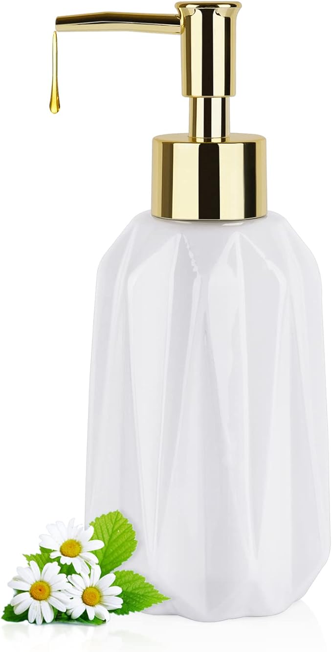 Natheeph Dish Soap Dispenser, Hand Soap Dispenser Ceramic Bottle, Refillable Liquid Great for Kitchen Dish Soap, Hand Soap, Essential Oil & Lotion (New White) by Natheeph