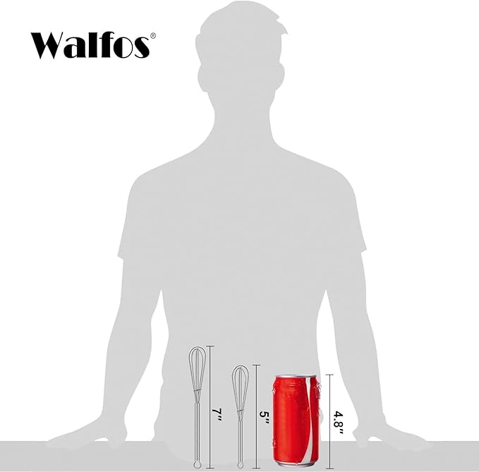 Walfos Mini Whisks Stainless Steel, Small Whisk 2 Pieces, 5in and 7in Tiny Whisk for Whisking, Beating, Blending Ingredients, Mixing Sauces - Image 3
