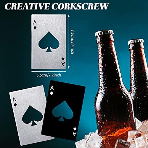 Chumia Poker Card Bottle Openers Stainless Steel Poker Card Beer Ace Bottle Cap Openers for Wedding Birthday Party Bridal Shower Table Tools Supplies(Silver, Black,6 Pieces)