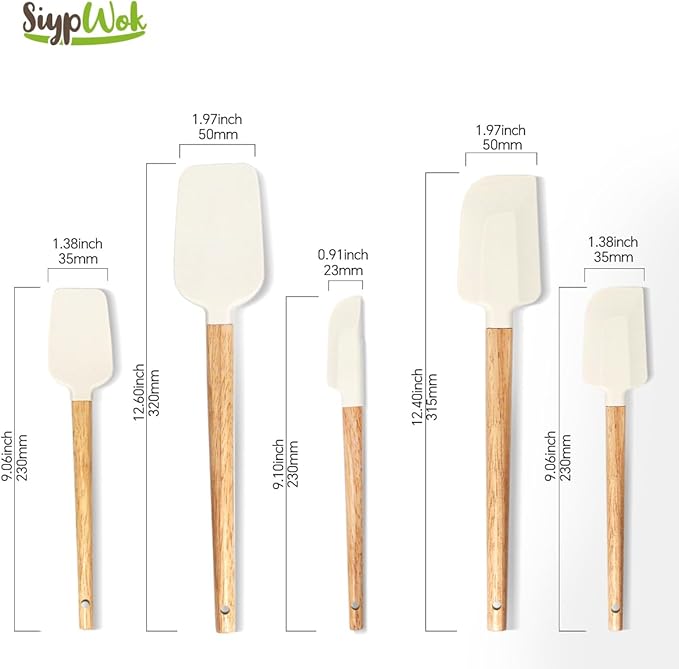 Silicone Spatula Set, Food Grade Rubber Spatula-5 Piece Nonstick Rubber Spatulas, Spoonula, Jar Scraper for Cooking, Baking, Mixing, Frosting - Heat Resistant Up to 600°F (5 Pcs Off-White) - Image 7
