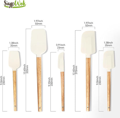 Silicone Spatula Set, Food Grade Rubber Spatula-5 Piece Nonstick Rubber Spatulas, Spoonula, Jar Scraper for Cooking, Baking, Mixing, Frosting - Heat Resistant Up to 600°F (5 Pcs Off-White) - Image 7