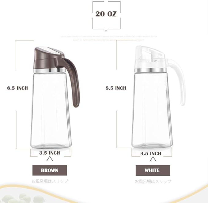 Marbrasse Oil Dispenser for Kitchen,20 OZ /600ml Leakproof Glass Oil Bottle with Auto Flip Cap,Olive Oil Container for Kitchen Cooking(1 Pcs White + 1 Pcs Brown) - Image 2