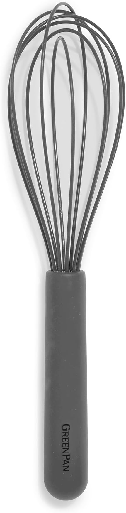 GreenPan Silicone Whisk, Mixing Blending Beating Stirring Cooking Kitchen Utensil, Flexible Rubber Nonstick Cookware, Rigid Steel Core, Heat-Resistant, Anti-Slip Handle, BPA-Free Dishwasher Safe, Gray by GreenPan
