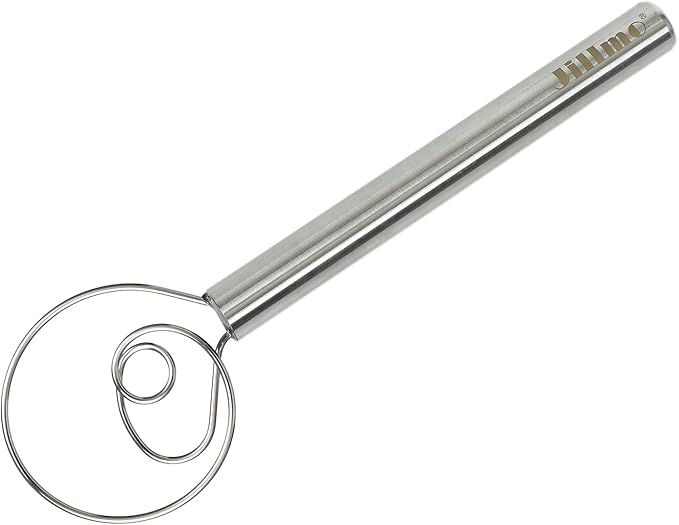 Jillmo Danish Dough Whisk, 12inch Stainless Steel Bread Whisk