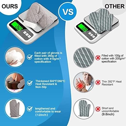 Oven Mitts and Pot Holders 4 pcs Set,High Heat Resistant 500 Degree Extra Thicken Long Kitchen Cotton Oven Glove for Cooking (12 Inch,Grey) - Image 2