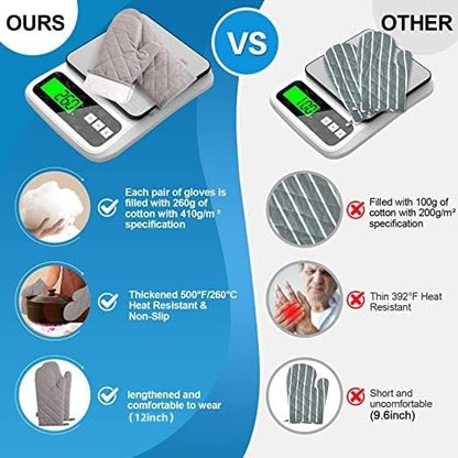 Oven Mitts and Pot Holders 4 pcs Set,High Heat Resistant 500 Degree Extra Thicken Long Kitchen Cotton Oven Glove for Cooking (12 Inch,Grey) - Image 2