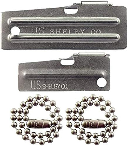 P-38 Can Opener & P-51 Can Opener with Chains, US Shelby, Stainless Steel openers Stamped with US Shelby Co. by Tag-Z