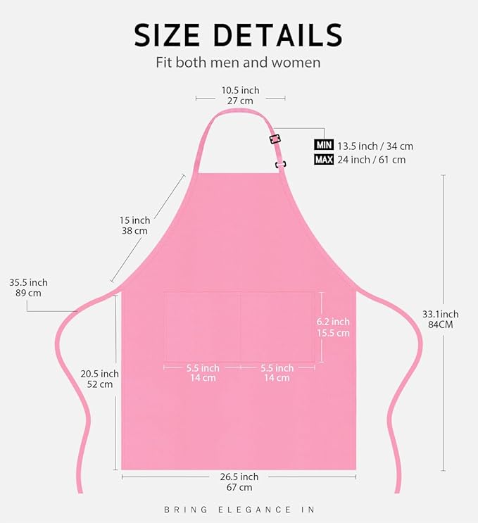 Syntus Apron for Men Women, Adjustable Cooking Kitchen Chef Aprons with 2 Pockets, Cotton/Polycotton/Polyester - Image 2