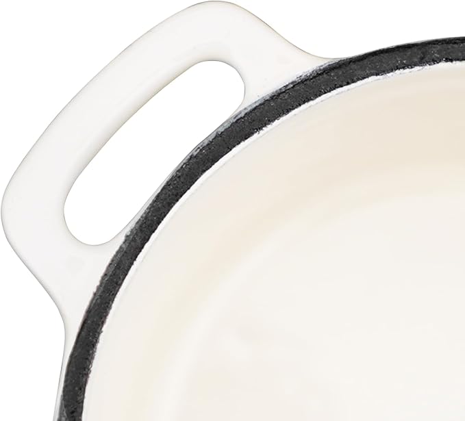 Flavehc Mini Cocotte 16 oz Mini Dutch Oven 0.5 qt. Cast Iron Garlic Roaster for Oven Garlic Confit Pot Ramekins with Lids Oven Safe Set of 2, White