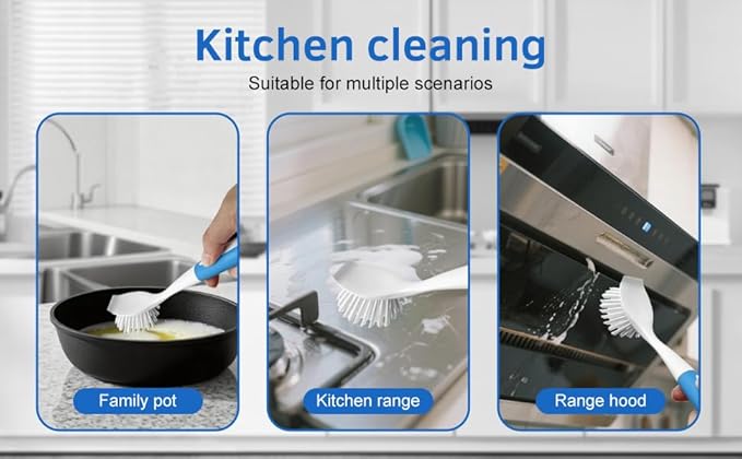 Long Handle Kitchen Cleaning Brush Set of 2, Long Handle Tableware Brush for Dishes, Sinks, pots, Pans, Long Handle Bottle Brush for Water Bottles, Glassware - Image 6