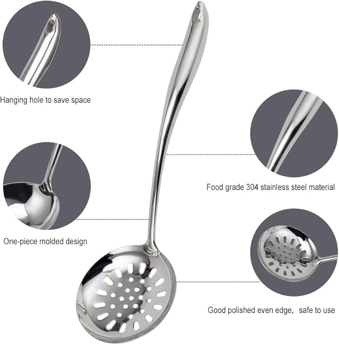 VALESKA 6PCS Stainless Steel Cooking Utensils Set,Metal Kitchen Utensils Set, Include Wok Spatula Stainless Steel,Metal Pasta Spoon and etc,Easy to Clean - Image 5