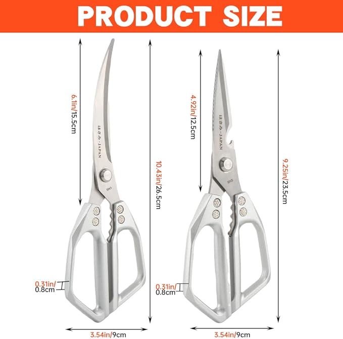 Kitchen Scissors Set Stainless Steel Kitchen Shear Heavy Duty Sharp Poultry Shears Japanese Scissors for Food, Chicken Bones, and Turkey, Dishwasher Safe
