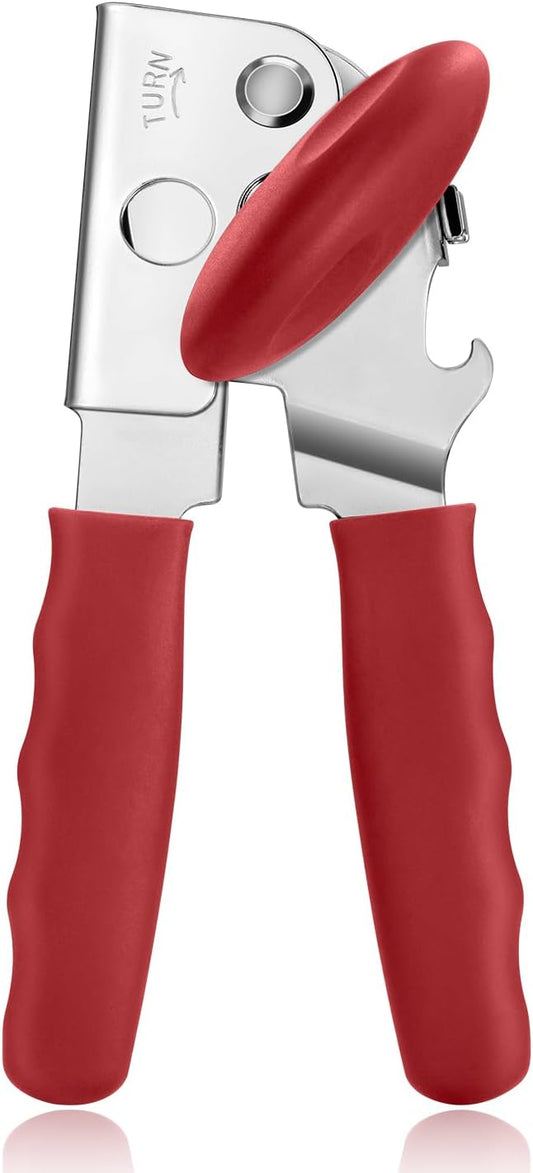 Can Opener Manual Heavy Duty, UHIYEE Hand Held Can Openers for Seniors with Comfort Grip Sharp Blade, Solid Steel Hand Manual Can Open with Magnet for Kitchen Camping, Red by UHIYEE
