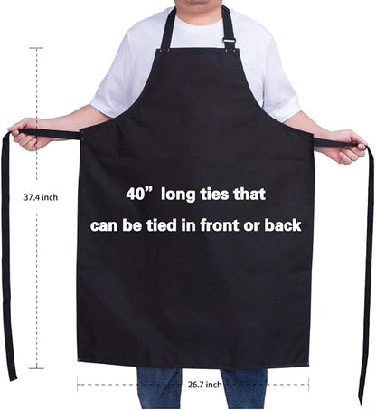 Waterproof Apron for Men and Women, Durable Heavy Duty Extra Long Adjustable Bib Apron for Kitchen Cooking, Dish Washing, Butcher, Dog Grooming, Lab work, Black