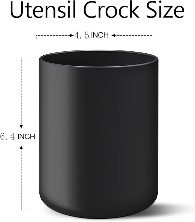 LATCHHOOK Black Kitchen Utensil Holder for Countertop, Matte Ceramic Cooking Utensil Crock for Counter Easy to Clean, Modern Spatula Holder for Farmhouse Décor 4.5×6.4 INCH - Image 6