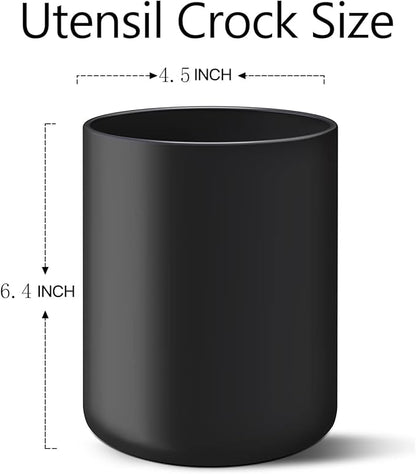 LATCHHOOK Matte Black Utensil Holder for Kitchen Counter, Ceramic Kitchen Utensils Holder for Countertop Easy to Clean, High 6.4” Modern Cooking Spatula Holder Crock for Home decor 4.5×6.4 In - Image 6