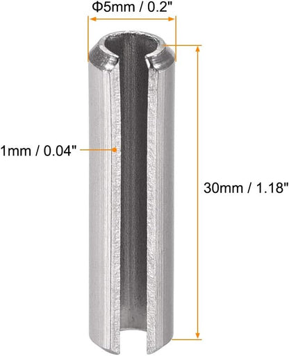 uxcell Slotted Spring Pin - M5 x 30mm 304 Stainless Steel Split Spring Roll Dowel Pins Plain Finish 20Pcs