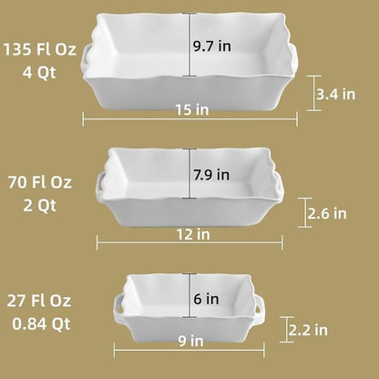 Sweejar Casserole Dishes for Oven, Ceramic Bakeware Set of 3, Rectangular Baking dish with Handles, Wave Edge Lasagna Pan Deep for Cooking, Cake, Dinner, Banquet and Daily Use (Red) - Image 7
