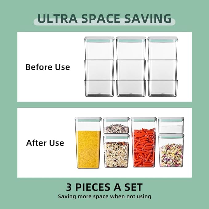 Ankou Pop Airtight Food Storage Containers with Lids- 3 Pcs Stackable One Button Opening Food Containers, Kitchen Pantry Storage Containers for Snacks Candy Salt Herbs Spices BPA-Free (1.2 QT * 3) - Image 4