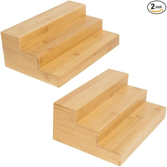 2 Pack Bamboo Spice Rack Organizer for Cabinet Wooden Spice Shelf for Kitchen Pantry Storage Organizer 3 Tier Countertop