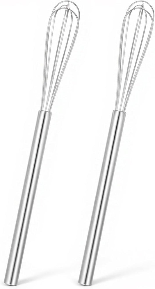 Ptwola 2 Pack Mini Whisk Small Whisks for Cooking Stainless Steel Wire Whisk 10.2 Inches Kitchen Hand Whisk for Eggs Coffee Mixing Sauces Cheese Bread Beating Home Tool