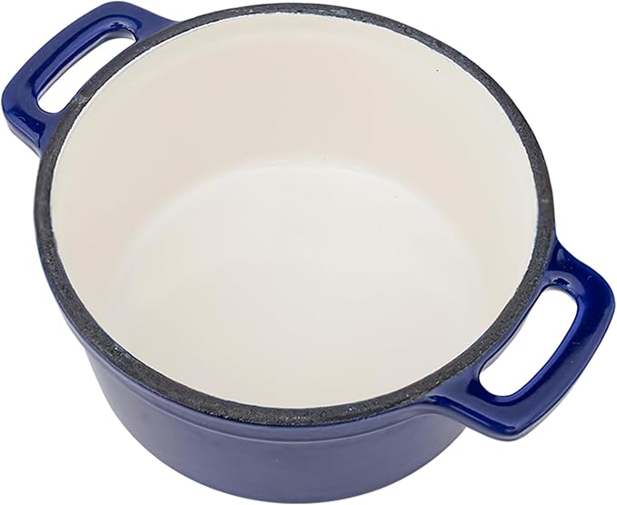 Flavehc Mini Cocotte 16 oz Mini Dutch Oven 0.5 qt. Cast Iron Garlic Roaster for Oven Garlic Confit Pot Ramekins with Lids Oven Safe Set of 2, Blue