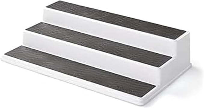 Copco 3-Tier Non-Skid Spice Rack Organizer for Kitchen Cabinet or Pantry, 15-Inch Tiered Shelf, White/Gray, Slip-Resistant Design for Jars and Bottles by Copco