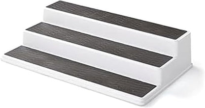 Copco 3-Tier Non-Skid Spice Rack Organizer for Kitchen Cabinet or Pantry, 15-Inch Tiered Shelf, White/Gray, Slip-Resistant Design for Jars and Bottles by Copco