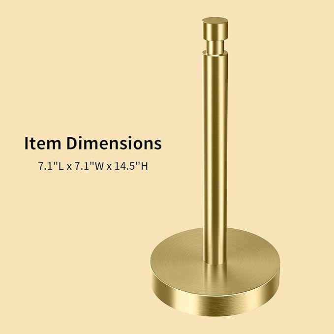 YUMORE Paper Towel Holder Countertop, Paper Towel Holder with Weighted Base Non Slip, Standing Paper Towel Roll Holder for Kitchen Bathroom, Stainles Steel (Gold) - Image 8